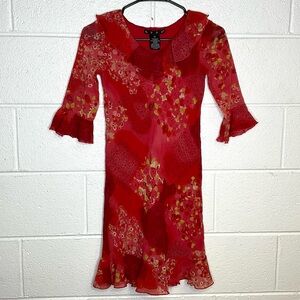 < Vintage Hype Girls Red Floral Ruffled Dress >